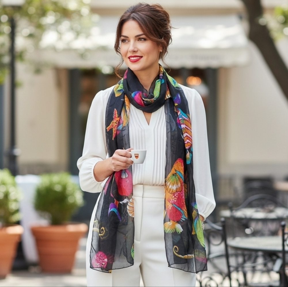 Cejon Vibrant Multicolor Fish Theme Scarf